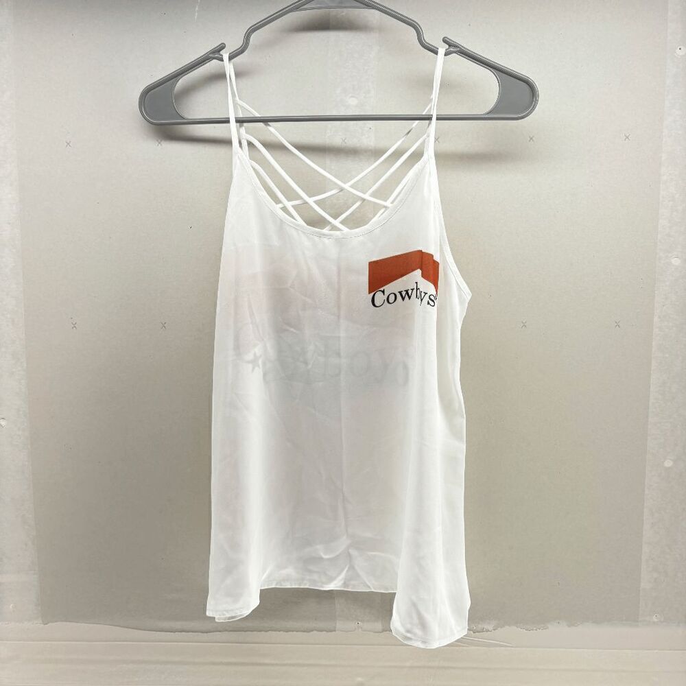 Active USA Spaghetti Strap‎ Sheer Top Size Small Has Cowboys in Black 34" Bust